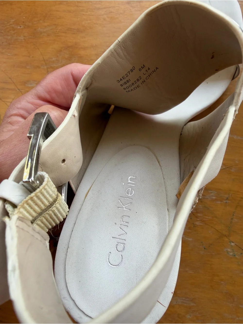 Calvin Klein Ivory and Silver Cork Wedge Sandals